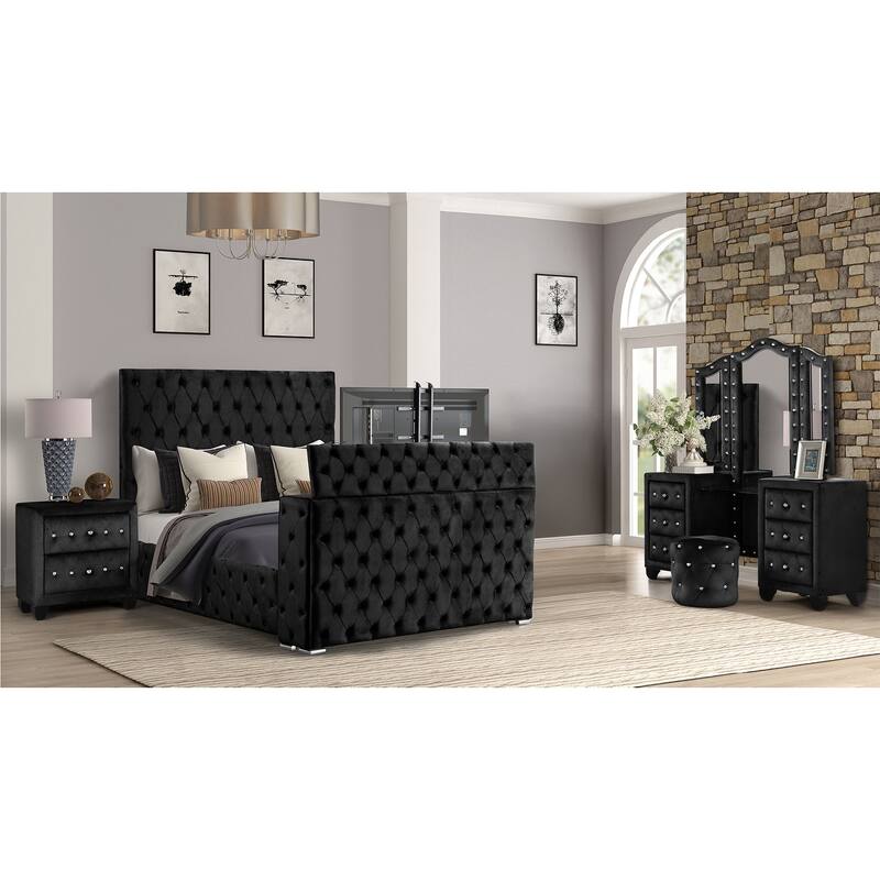 Encore King / Queen 4PC / 5PCS Vanity Bedroom Set in Beige / Black / Gray - Black - Queen - 4 Piece