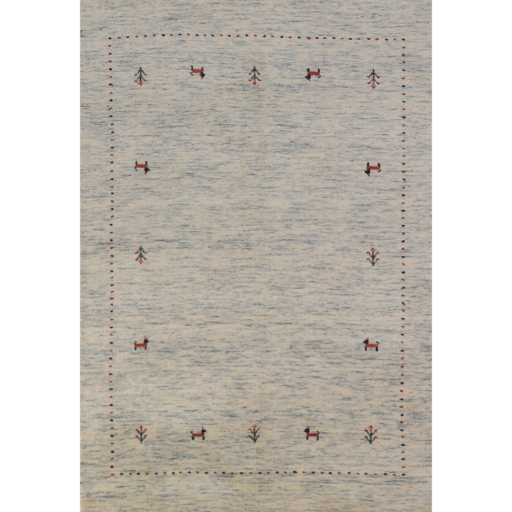 Beige Tribal Gabbeh Oriental Rug Hand-Knotted Wool Carpet - 3'11" x 5'9"