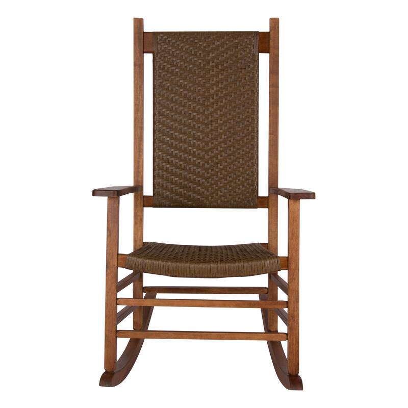 Hampton Genuine Hardwood Rocking Chair with Weather-Resistant Woven Wicker Back