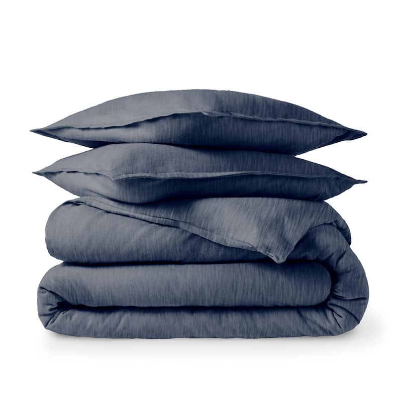 Bare Home Cotton Flannel Duvet Cover and Sham Set - Heather Indigo - King