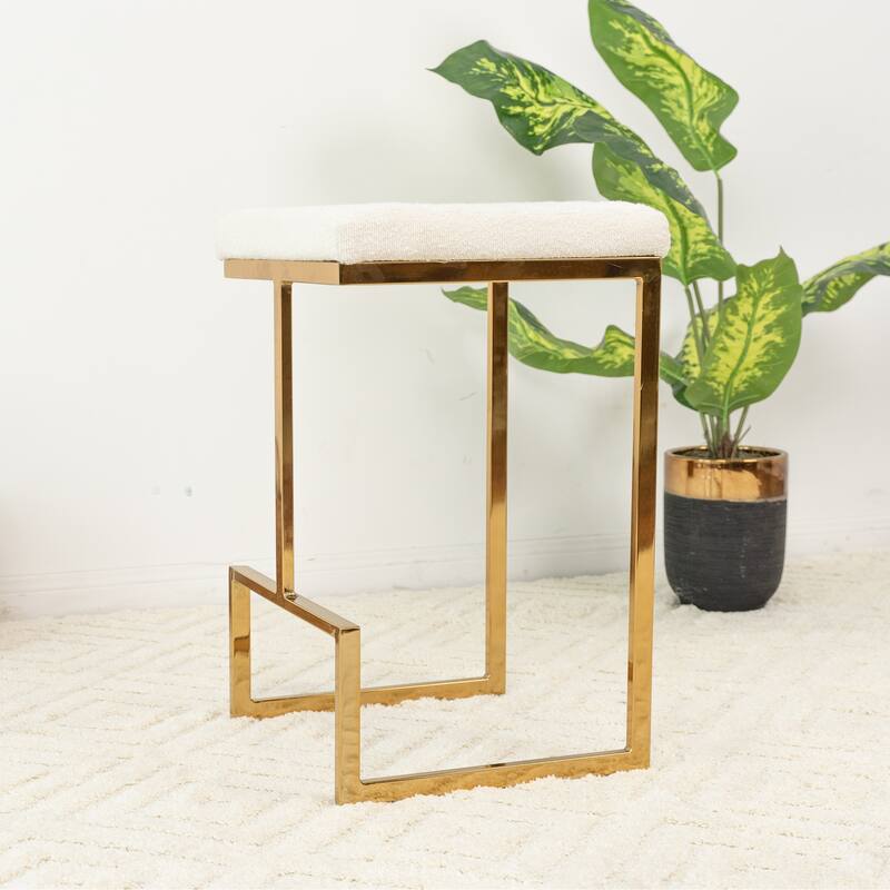 Felicia Mid Century Modern Luxury French Boucle Fabric Counter Stool in Beige