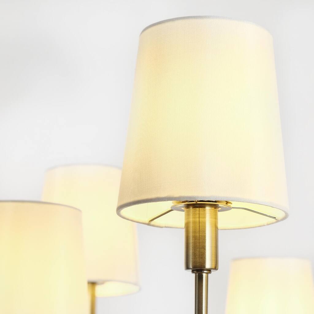 Mid-Century Modern 8-Light Gold French Chandelier with Fabric Shades - 31" D x 16.5" H