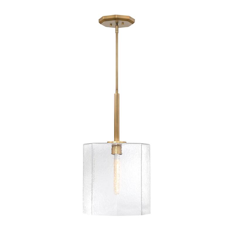 Haven 60 Watt 1-Light Old Satin Brass Geometric Pendant Light with Clear Rippled Glass Shade - 25.75