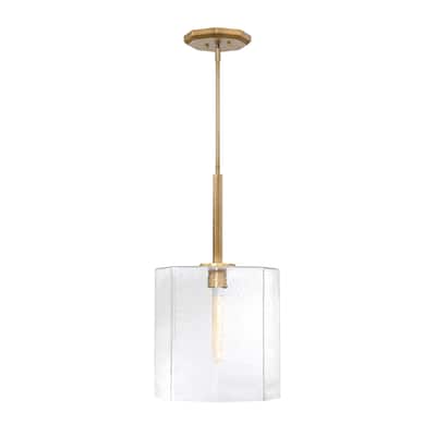 Haven 60 Watt 1-Light Old Satin Brass Geometric Pendant Light with Clear Rippled Glass Shade - 25.75