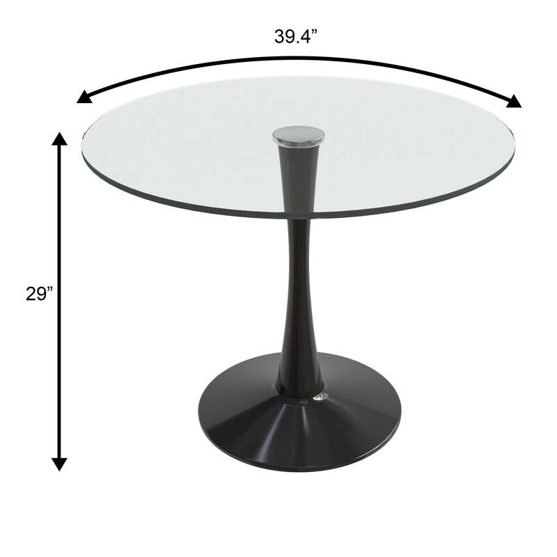 Bristol Round Dining Table with Glass Top and Steel Pedestal Base for Kitchen and Dining Room