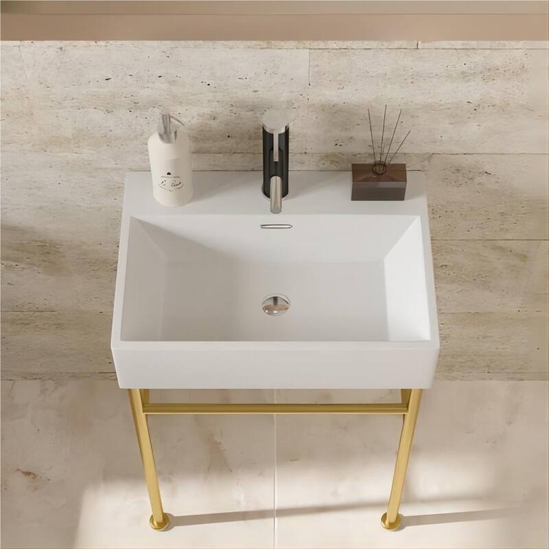 Dornberg 24" Bathroom Ceramic Console Sink White Basin and Legs with Overflow