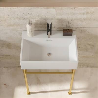 Dornberg 24" Bathroom Ceramic Console Sink White Basin and Legs with Overflow