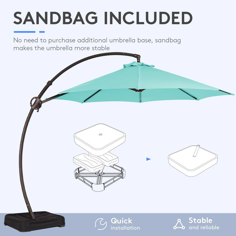 10 ft.Aluminum Curvy Cantilever Offset Hanging Patio Umbrella With Sandbag Base