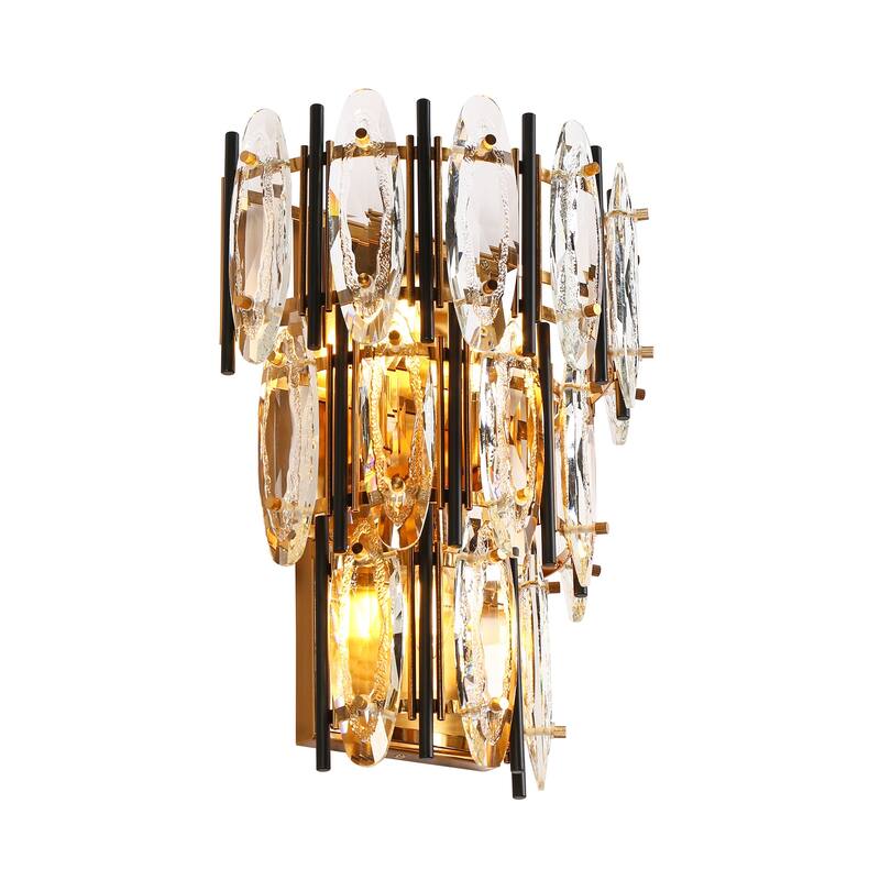 Modern Glam 3-Light Crystal Gold Wall Sconce Bathroom Vanity Lights - W 12.6" x H 15"