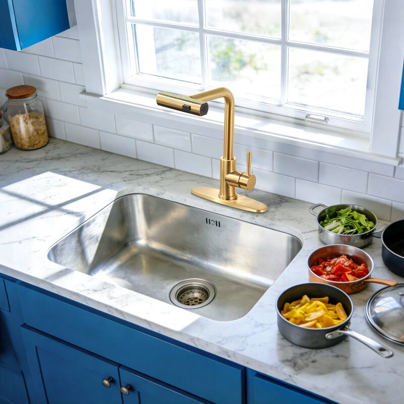 WOWOW Single Handle Waterfall Pull Down Sprayer Kitchen Faucet