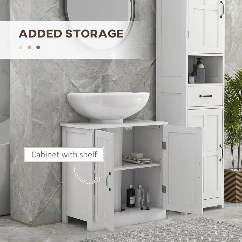 Under Sink Bathroom Cabinet with Double Doors, Adjustable Shelf, U-Shaped Design for Space Saving - 23.5in L Particle Board