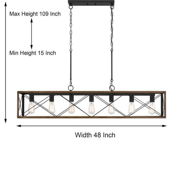dimension image slide 5 of 6, Kiro 7-light Farmhouse 48In Linear Chandelier Rectangle Dining Lights with UL - 48'' W x 7.78'' D x 11'' H