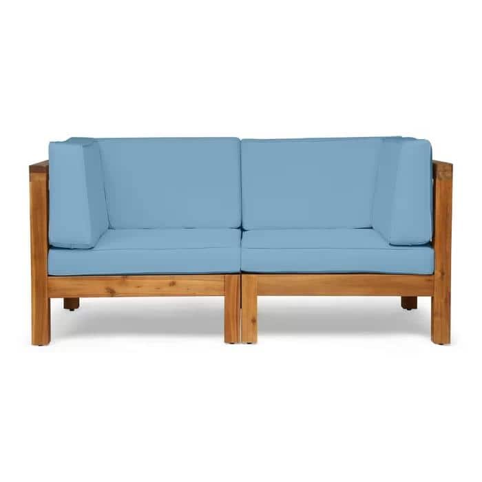 Roomfitters Outdoor X-Back Loveseat with Acacia Wood Frame and Weather-Resistant Cushions