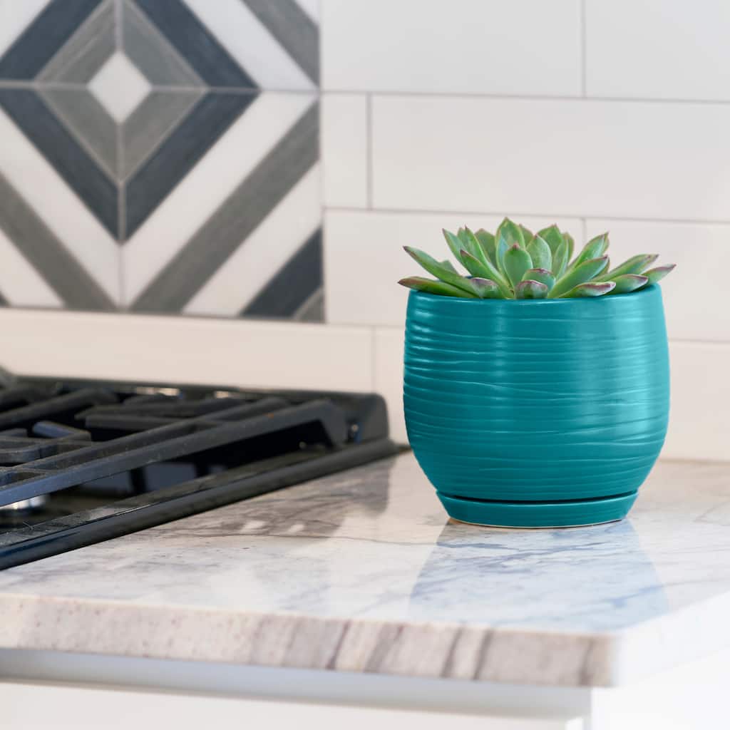 Southern Patio Jasper Teal Ceramic 6.3-inch Planter