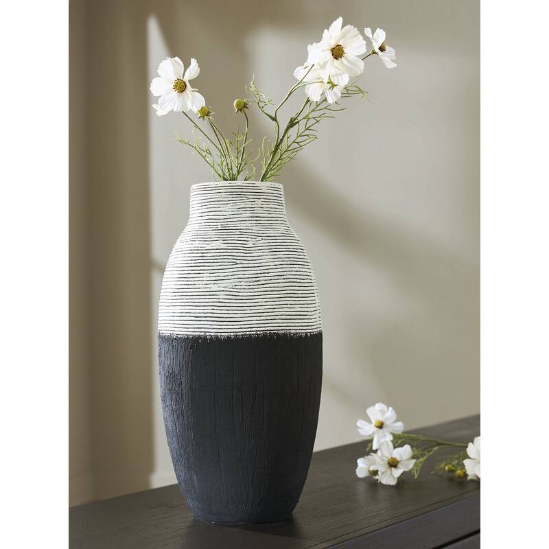 Signature Design by Ashley Girtha Antique Black/White Vase - 8" W x 8" D x 16" H