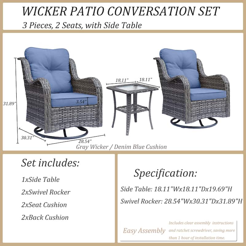 High Back Rattan Wicker Outdoor Patio Conversation Swivel chairs Sets