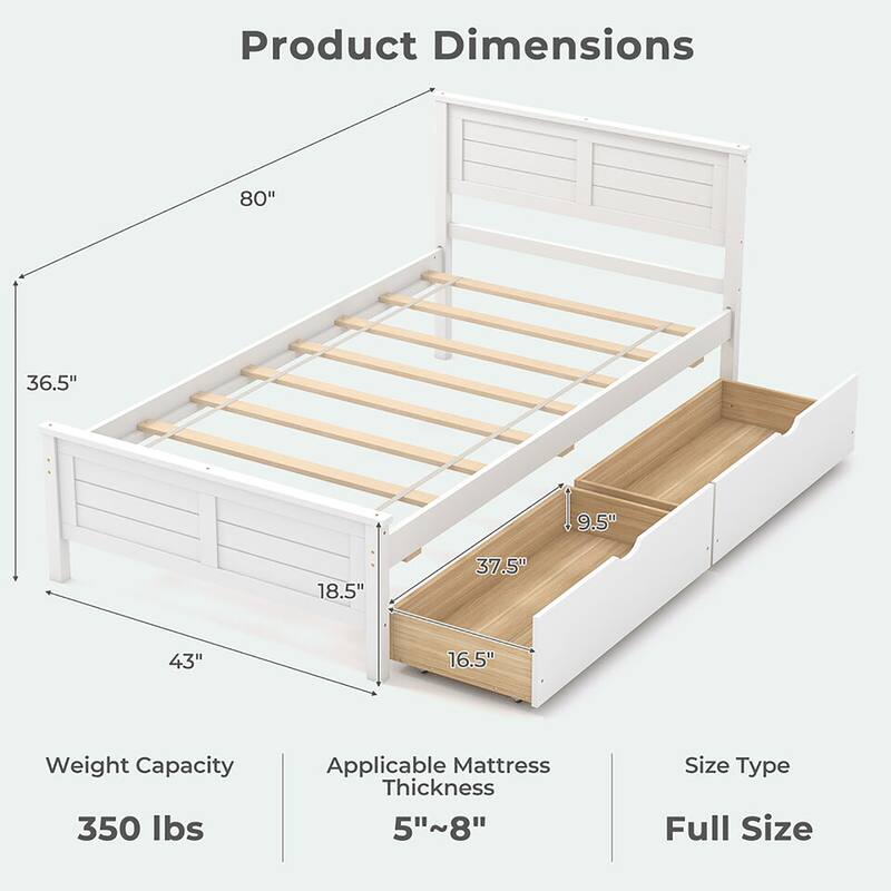Gymax Twin/Full Size Wooden Bed Frame w/ 2 Storage Drawers & Under-bed