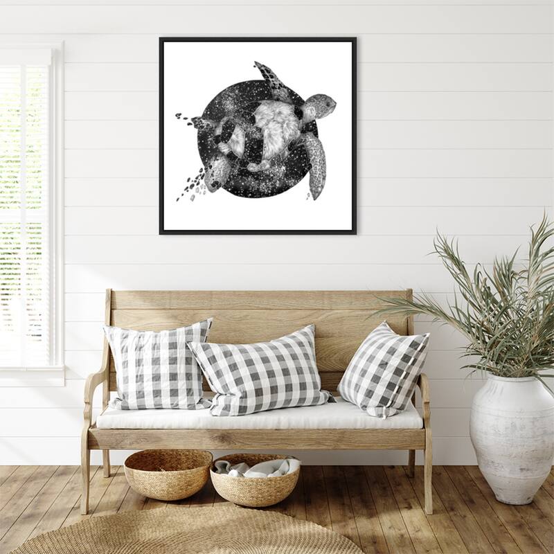 Cosmic Sea Turtle Square Copy by Ec Mazur Framed Canvas Wall Art