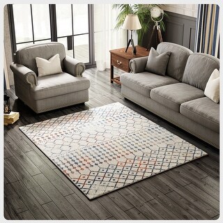 Totti Grid Cream/Multicolor 3x5 Geometric Rug - 3' x 5' Rectangular - 3 ...