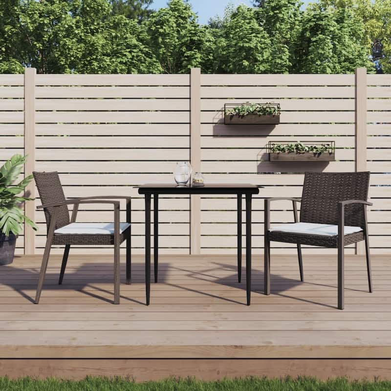 vidaXL Patio Chairs with Cushions 2 pcs Brown 22.2"x22.4"x32.7" Poly Rattan - 22.2"x22.4"x32.7" 2-Piece - Brown