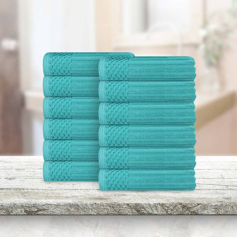 Superior Soho Ribbed Cotton Face Towel/Washcloth Set of 12 - Turquoise