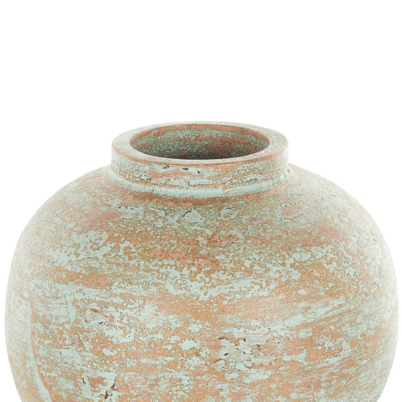 Brown Ceramic Antique Style Textured Patina Decorative Vase