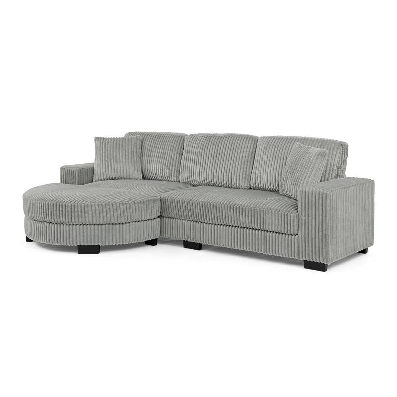 Corduroy Tufted Upholstered Sofa, L-Shaped Modular Sectional Sofa, Convertible Sleeper Sofa with Curved Ottoman