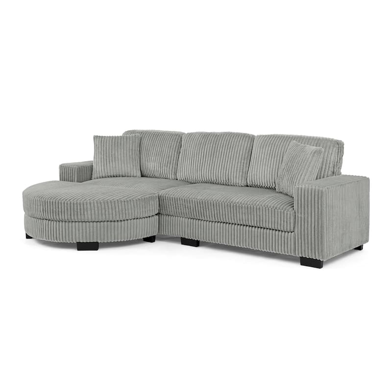 Roomfitters Corduroy Tufted Upholstered Sleeper Sectional Sofa, L-Shape Modular Convertible Sofa with Arc Footstool