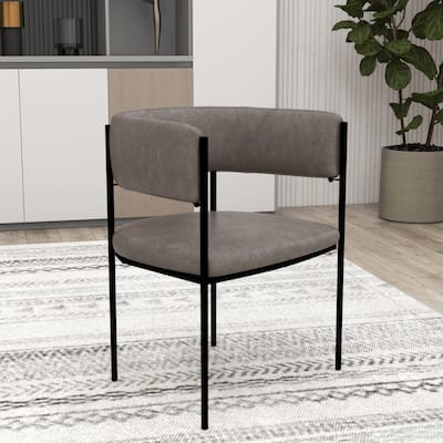 Leather Dining Chair with Open-Back Design and Powder Coated Iron Legs