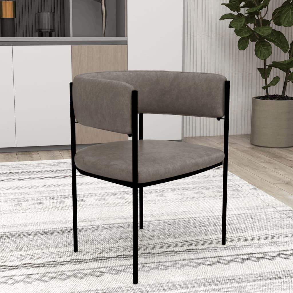 Leather Dining Chair with Open-Back Design and Powder Coated Iron Legs