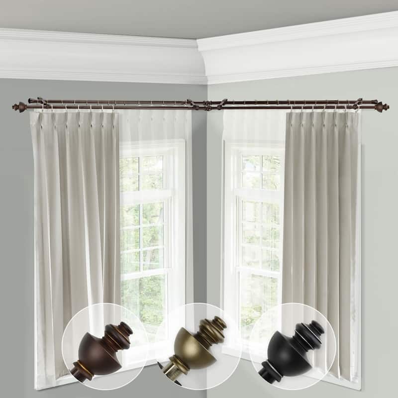 Corner Window Curtain Rod Double, Adjustable Curtain Rod 48-84 Inch, Cocoa Decorative Rod - M