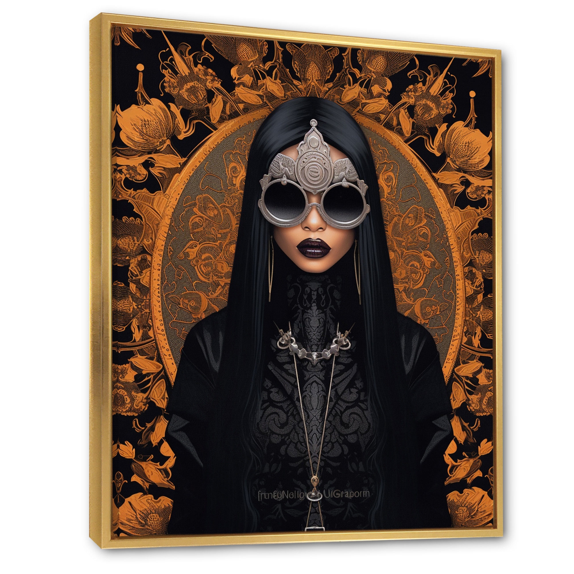Designart Gothic Glam Woman With Dark Sunglasses Fashion Woman Framed Canvas Art Print 30 in. wide x 40 in. high Black