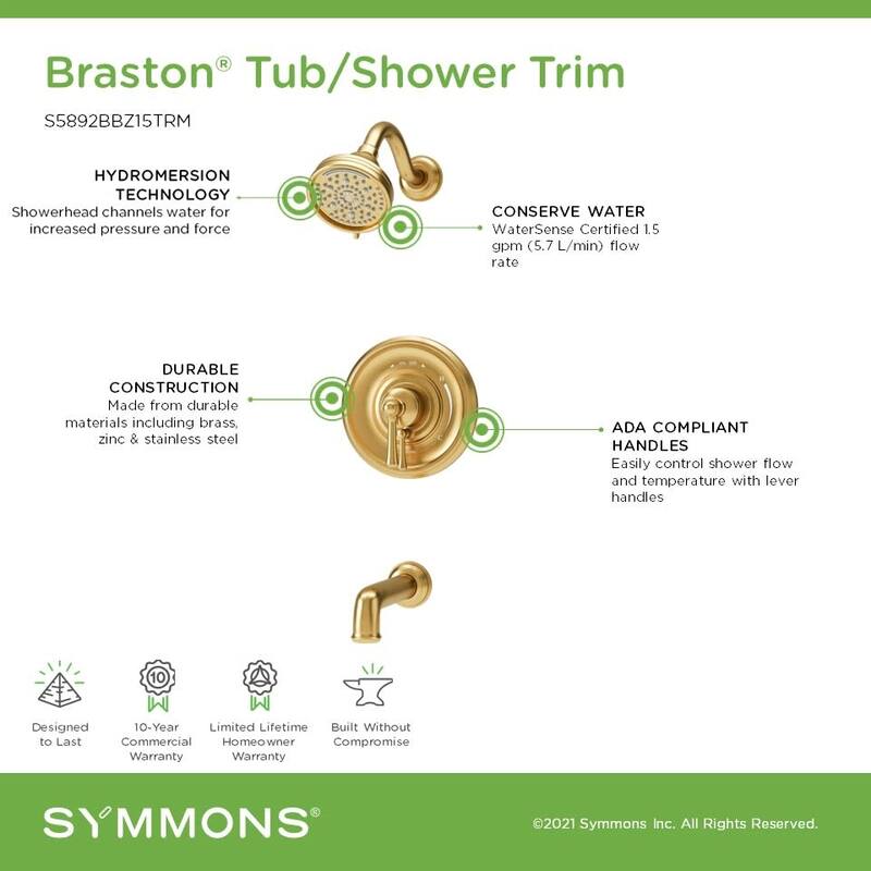 Symmons S589215TRM Braston Tub and Shower Trim Package with 1.5 GPM