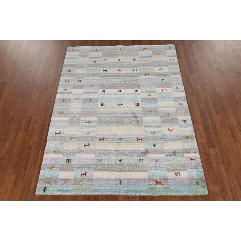 All-Over Tribal Gabbeh Indian Area Rug Hand-Knotted Wool Carpet - 4'9"x 6'6"