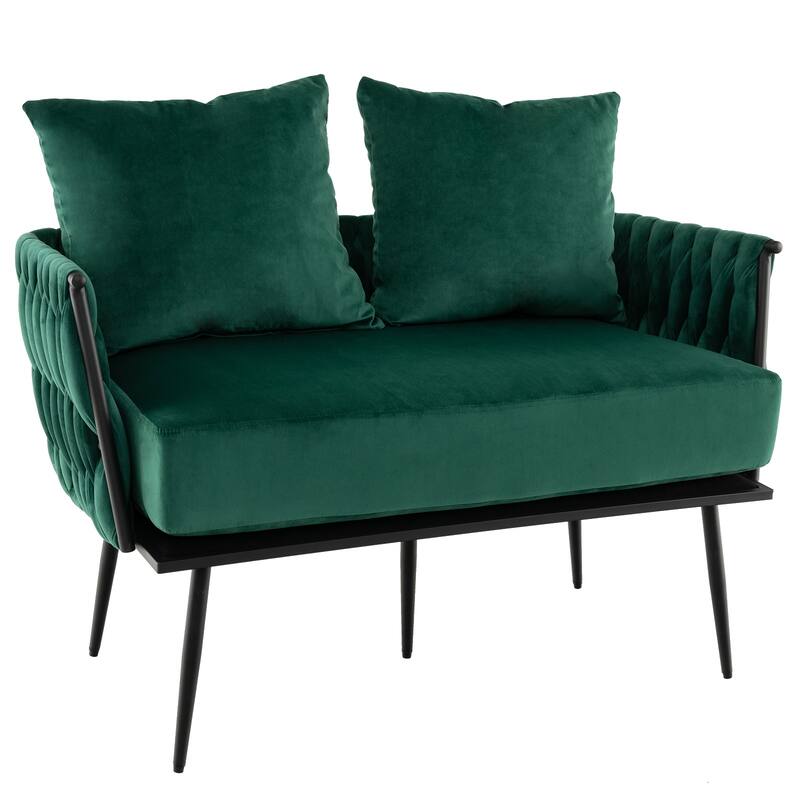 Dutch Velvet Woven Loveseat Sofa with Metal Legs and 2 Cushioned Pillows - 43” x 24” x 25.5”