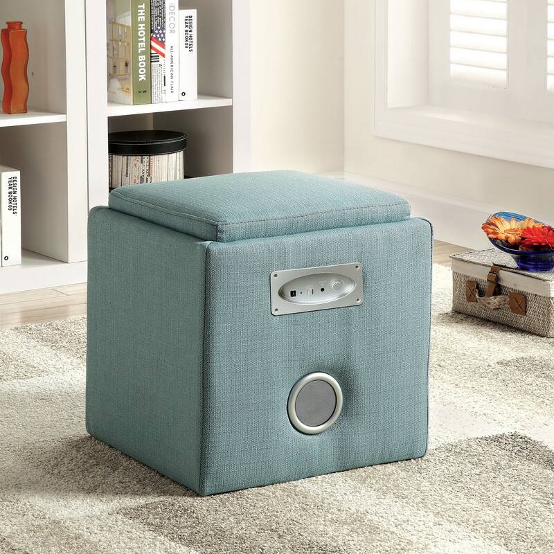 Cavelli Contemporary Fabric Built-in Speaker & Hidden Storage Ottoman by Furniture of America