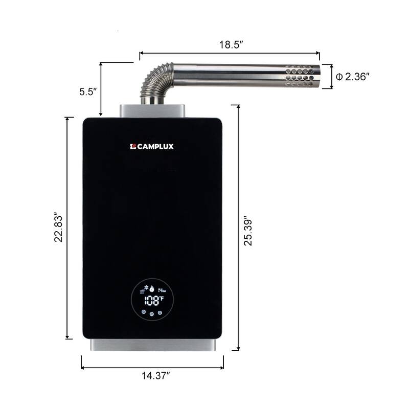 CAMPLUX 3.18 GPM 82,000 BTU Indoor Natural Tankless Water Heater with Data Display, Black