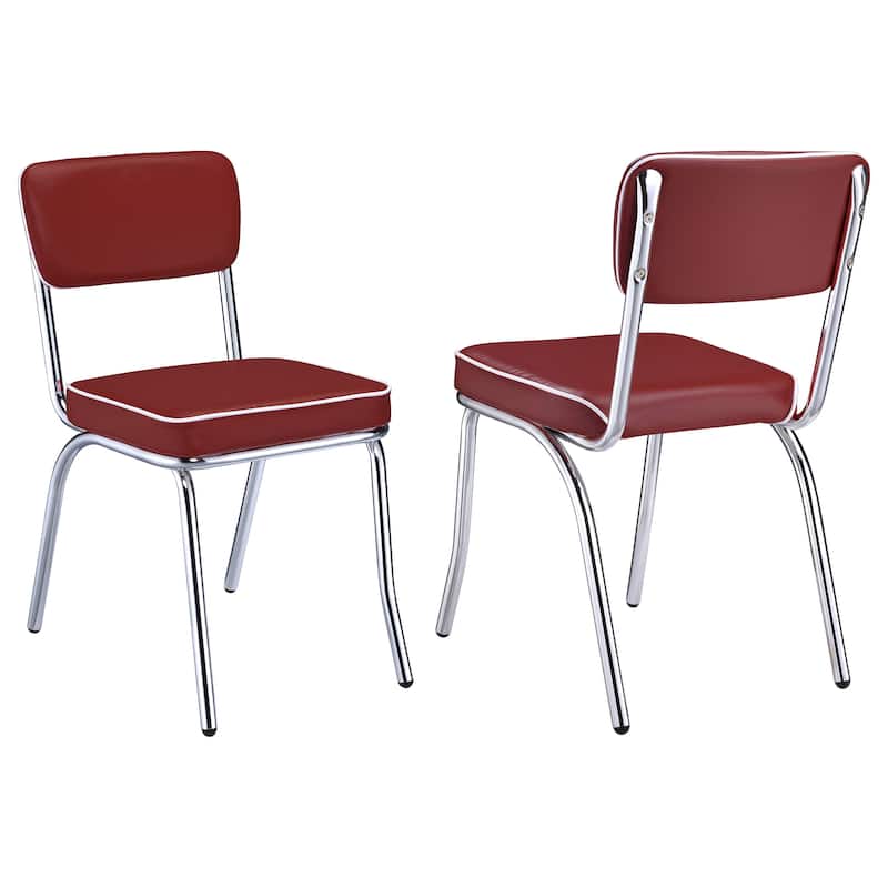 Retro Upholstered Dining Side Chair (Set of 2) - Red