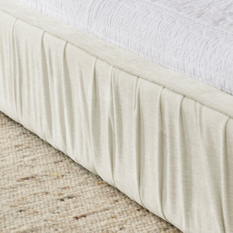 Upholstered Bed Frame with pleated design, Chenille Fabric Grounded Platform Bed with Headboard and Solid Frame