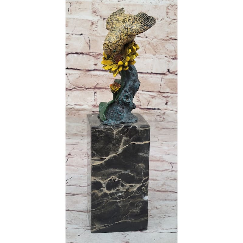 Hot Cast Bronze Sparrow Finch Yellow Bird On Marble Base - Original Art By Milo