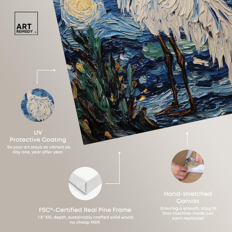 Crane in Starry Night Canvas by Art Remedy, Gallery Wrapped