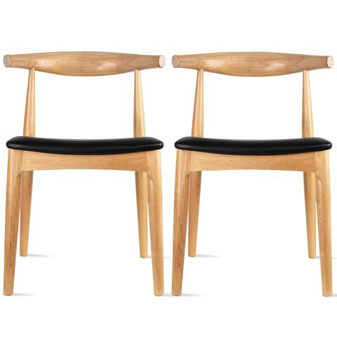 Set of 2 Kennedy Elbow Chairs Farmhouse Wooden Dining Chairs With PU Leather Cushion Seat, Modern Accent Side Chairs