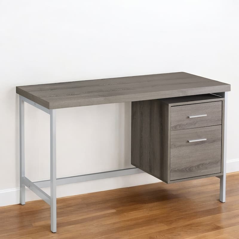 Contemporary Rectangular Office Desk with 2 Drawers and Pedestal Base Ideal for Home Office or Study - Taupe-Silver