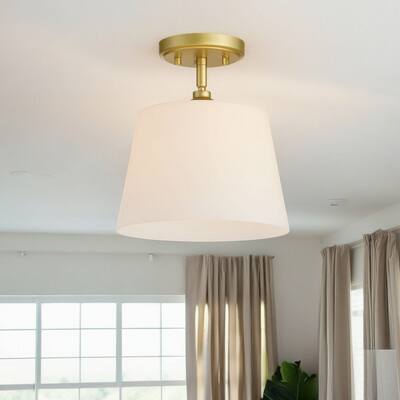 1-light Modern Dimmable Glass Semi Flush Mount Ceiling Lighting