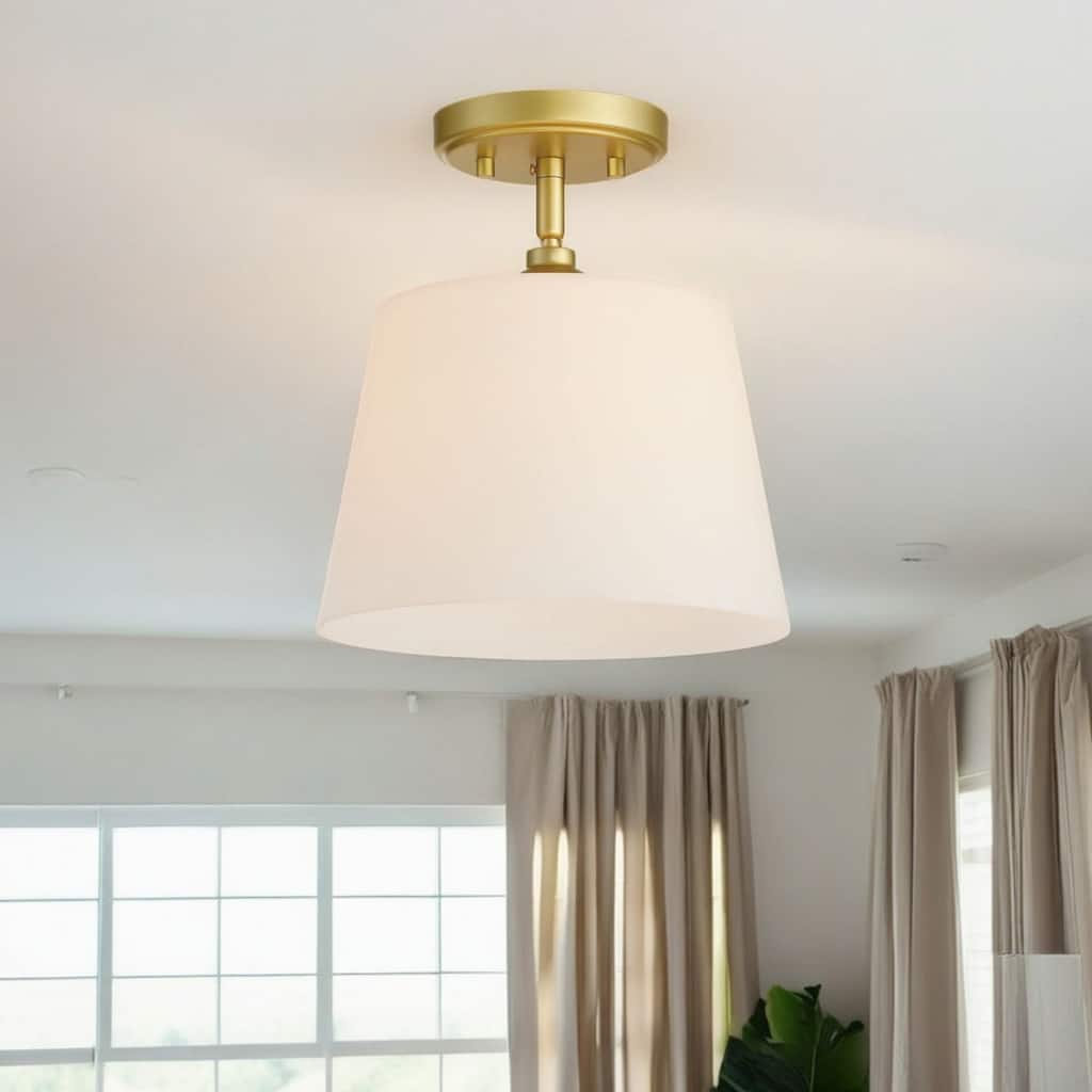 1-light Modern Dimmable Glass Semi Flush Mount Ceiling Lighting
