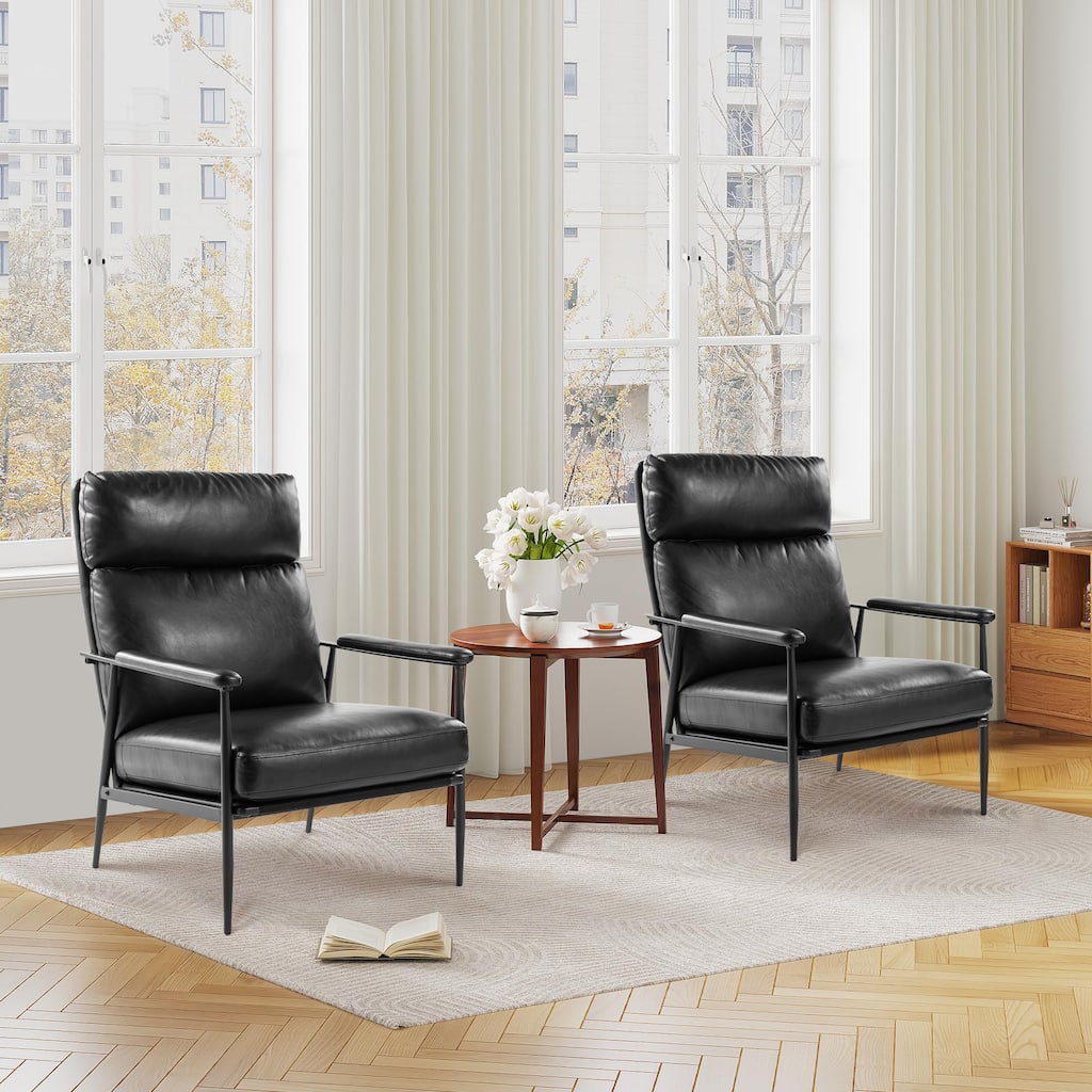 Glitzhome Set of 2 33.75"W Leatherette Armchairs With High Back and Padded Arms - 33.75" W x 39.5" H x 28" D