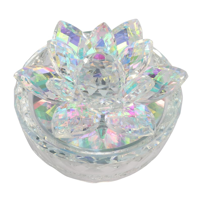 Decorative Rainbow Lotus Top Glass Trinket Dish for Jewelry and Keepsake Storage