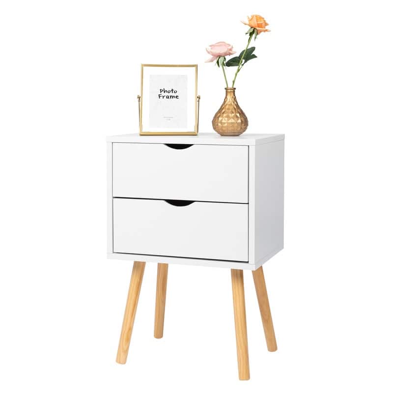 White MDF Two Drawers Nightstand - White - 2-drawer