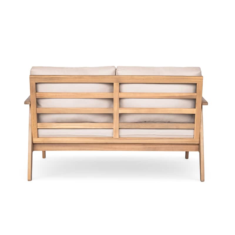 2-Piece Outdoor Patio Acacia Wood Rope Weave Conversation Sofa Set with Coffee Table