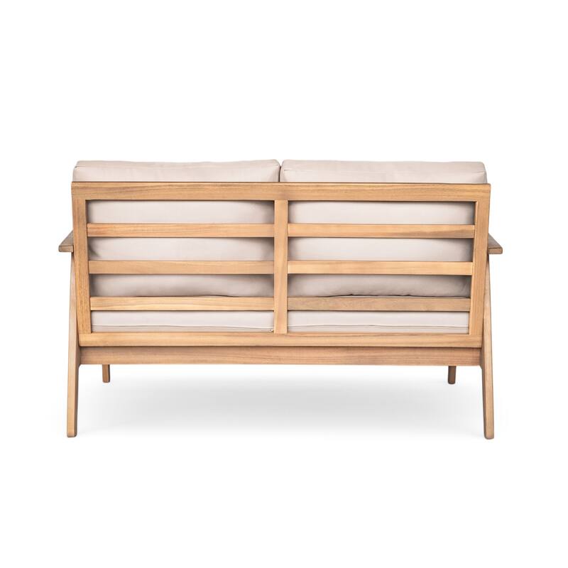 Christopher Knight Home - Modern Outdoor 2-Piece Acacia Wood Rope Patio Conversation Set with Water-Resistant Cushion